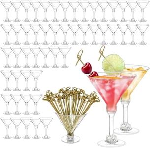 CALBODE 50 Pack Plastic Martini Glasses with Sticks for Party, 7oz, Clear