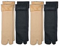 ME STORES Women's Ankle Length Cotton & Fur Socks (Pack of 4) (TOE-Warm-pk4_Skin & Black)