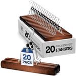 ZOBER Wooden Clamp Hangers, 20 Pack Premium Clothes Hangers with Clips for Pants, Skirts, Dresses, Jeans, Slacks etc., Space Saving Closet Hanger, Non Slip Clothing Hangers with 360° Swivel Hook