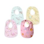 Kidbea 100% Organic Cotton Feeding Infants and Toddlers baby Apron Ultra-Soft Infant Apron Unisex Reusable Bibs Pack of 4, Pink Heart, Pretzel, Elephant and Dog Printed