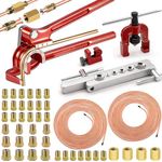 smseace 55Pack 3/16 Inch+1/4 Inch Brake line kit Include 25 FT Copper-Plated Brake Lines with Fitting(32pcs Fittings,4pcs Union+8pcs Nut) Brake line Bender,Single Flare Tool,Cutter