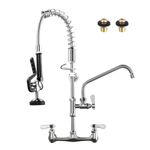 iVIGA [New Upgrade] Brushed Nickel Commercial Kitchen Faucet with Pre-Rinse Sprayer 8 Inch Center Wall Mount Kitchen Sink Faucet with 9.6" Add-on Swing Spout 25" Height Faucet with Pull Down Spray