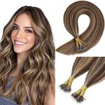 Sunny Hair Nano Beads Hair Extensions Invisible Nano Hair Extensions Human Hair Straight Nano Tip Hair Nano Ring Hair Extensions 50G/50S Medium Brown Highlighted Strawberry Blonde 16inch