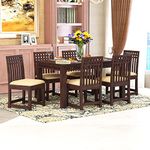 FURNITUREWALLET Sheesham Wood Dining Table 6 Seater / 6 Seater Dining Set with Chairs for Dining Room Walnut Color