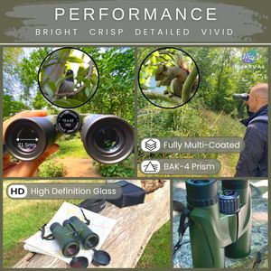 PURSUAL 10x42 HD Binoculars – Compact Waterproof BAK-4 FMC for Bird Watching, Sports, Travel
