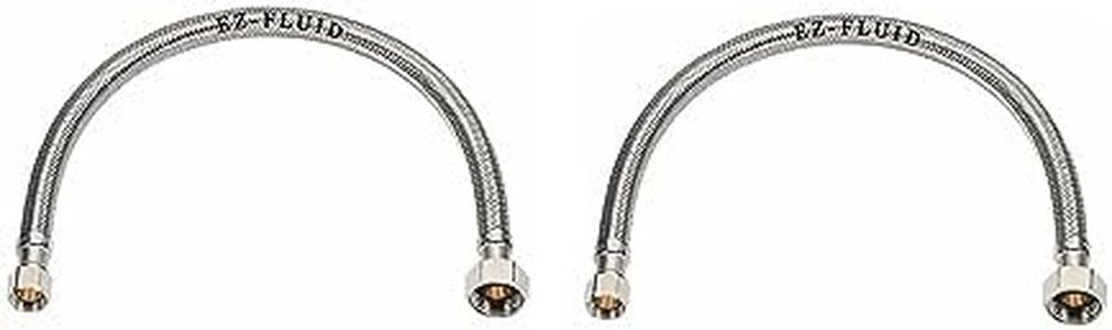 EZ-Fluid (2) 16" Water Supply Line,1/2" Fip x 3/8" Comp LF,Brass Nuts,Universal Stainless Steel Braided Faucet Water Supply Line Connector,Water Supply Hose Connector Lines,Kitchen,Bath Sink Faucet