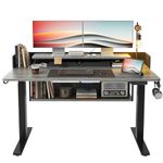 FEZIBO 55x24 Inches Standing Desk Adjustable Electric Height with Drawers, Double Storage Shelves Stand Up Desk, Home Office Workstation Sit Stand up Desk (Rustic Grey)