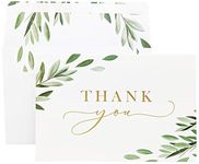 Gooji 4x6 Greenery Leaves Gold Foil Thank You Cards (Bulk 20-Pack) Matching Peel-and-Seal Envelopes Assorted Set, Watercolor, Birthday Party, Baby Shower, Weddings, Greeting, Blank Notes