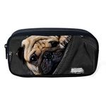 HUGS IDEA Cute Denim Pug Pencil Case for Kids Adults School Office Supplies Women Cosmetic Bag