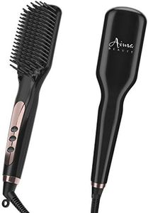 Aima Beauty Hair Straightener Brush, Enhanced 2-in-1 Straightening Brush, Advanced Ionic, Quick Heating with Anti-Scald, Black
