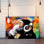 MONKEY DJ BANKSY COLOURFUL SWIRL CANVAS STREET WALL ART PRINT ARTWORK GORILLA (24in x 16in / 60cm x 40cm) for Home Office