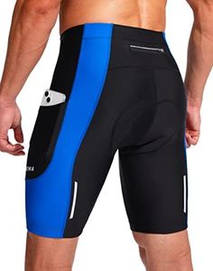Mountain Bike Shorts for Men 3D Padded Bicycle Cycling Underwear Road Biking Biker Mountain Riding Cycle UPF 50+ Shorts Zipper Pockets?Black/Blue XX-Large
