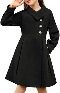 GRACE KARIN Girls Dress Coat Kids Wool Lapel Long Button Jackets Fall Winter Outerwear Black Peacoat with Pockets 8-10Y