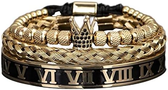 AIDUOMIRZER Luxury Roman Royal Crown Charm Men's bracelet Stainless Steel Geometry Pulseiras Men Open Adjustable Bracelets Couple Jewelry Gift, 6.6inch-7.5inch, Metal, copper