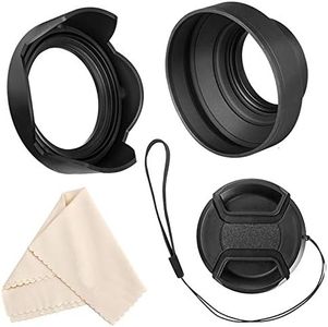 49mm Lens Hood Set Lens Shade Compatible with Canon EF 50mm f/1.8 STM Lens Replaces Canon ES-68 Hood, Collapsible Rubber Lens Hood + Reversible Tulip Flower Lens Hood + Center Pinch Lens Cap