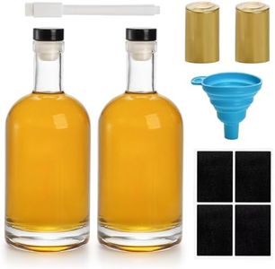 Hacaroa 2 Pack Heavy Base Glass Liquor Bottles, 25 Oz (750ml) Nordic Vodka Bottles with T-Top Cap for Homebrewing, Whiskey, Sauces, Syrups