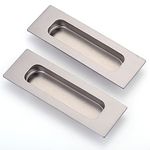 2 Pack Sliding Door Handle 4.75" Recessed Flush Finger Pull Brushed Nickel Stainless Steel Cabinet Drawer Knob for Kitchen Cupboard Wardrobe Dresser Barn Door Closet