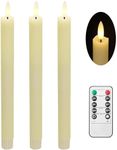 Stmarry Flickering Flameless Taper Candles with Remote - 10 Inch LED Candlesticks, Realistic 3D Flame with Wick, Ivory Real Wax, Spring Home Decor, Automatic Timer - Set of 3