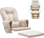 ONPNO 5PCS Glider Rocker Replacement Cushions Set - Soft Velvet Cover for Nursery Rocking Chair and Footstool Cushions w/Storage Pocket, Beige