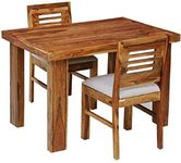 AASALIYA Art Solid Sheesham Wood Dining Table 2 Seater | Wooden Two Seater Dining Table with 2 Chairs | Restaurant Dining Room Sets | Chairs with Cushion | Rosewood, Rustic Teak Finish