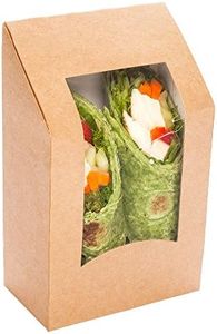 Restaurantware Cafe Vision 5.9 x 3.7 Inch Sandwich Wrap Containers 200 Angle Cut Sandwich Paper Boxes - With Window Disposable Kraft Paper To Go Sandwich Boxes Grease-Resistant Lining