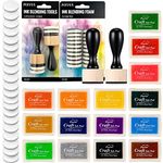 Pixiss Mini Ink Blending Tools with 24 Foam Pads, Ink Pads in 16 Colors for Rubber Stamps, Distressing, Scrapbooking, Wood and Fabric