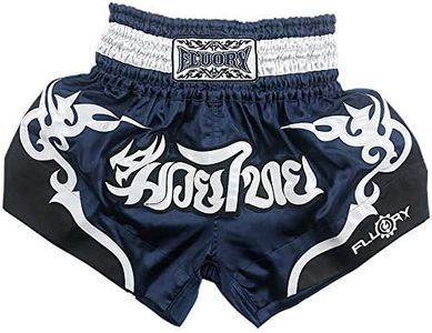 FLUORY Muay Thai Shorts, Tear-Resistant Boxing Shorts MMA Fight Kick Clothing For Men Women Kids Martial Art Training Grappling., Medium, Navy Blue