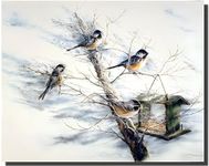 Chickadee Birds Wall Decor Animal House on Tree Art Print Poster Picture (16x20)