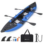 Goplus Inflatable Kayak, 2-person Kayak Set for Adults with 507 LBS Weight Capacity, 2 Aluminium Oars, EVA Padded Seat, 2 Fins, Hand Pump, Carry Bag, Repair Kit, Portable Touring Kayaks (Blue)