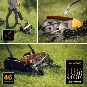 Fiskars StaySharp Max Reel Lawn Mower – 46cm Contactless Cutting, Black/Orange