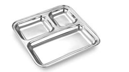 Super HK Stainless Steel Lunch Dinner Plate Bhojan Thali | Mess Tray | Bhandara Plate | 3 in 1 Compartment Dining Set | (12)