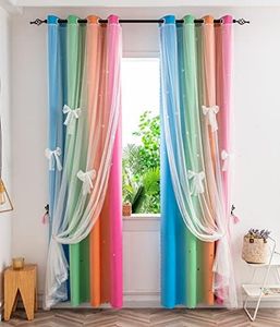 Yancorp Curtains for Girls Bedroom Kids Curtain Hollow-Out Star Window Nursery Curtain 63 inches Length Room Darkening Grommet 2 Layers (Four Colors-R, W52 X L63)