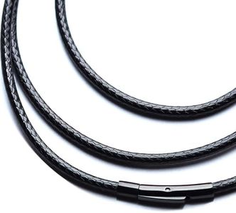 IOYYIO Durable Waterproof Leather Necklace Cord for Men, Leather Rope Necklace With Clasp, 3MM 20inch Braided Black Cord Chain for pendant