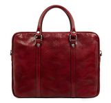Time Resistance Leather Briefcase Bag Slim Full Grain Leather Laptop Messenger Red