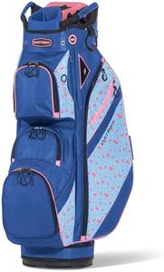 Datrek DG Lite III Golf Cart Bag, 14 Way Top with Full Length Individual Dividers, Rubberized Putter Well, Insulated Cooler Pocket, 7 Zippered Pockets, Blue/Flamingo
