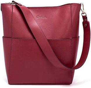 BOSTANTEN Women's Leather Designer Handbags Tote Purse Shoulder Bucket Bag Wine Red