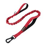 Plutus Pet Tactical Dog Lead with Carabiner Clasp, Reflective Nylon with 2 Padded Handles, Bungee Dog Lead for Medium and Large Breed, Red