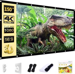 Video Projection Screen 150 inch, Washable 4K Projector Screen 16:9 HD Foldable Anti-Crease Portable Projector Movies Screen for Home Theater Outdoor Indoor Support Double Sided Projection