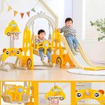 Hukimoyo 5 in 1 Slide for Kids 2 to 5 Years Large Indoor Outdoor with Basketball Baby Swing and Sliding Set for Kids Sliding Baby Slider and Swing for Toddlers Kid Garden Slide Combo with Ball