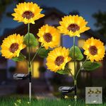 Homehop Solar Lights for Garden 30 LED Sunflower Decorative Lamp Waterproof, for Outdoor, Pathway,Yard with Three Head Adjustable stem (Warm Light,ABS Pack of 2)