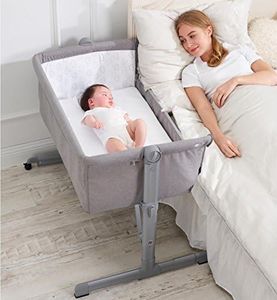 Babify - Minicuna Colecho Regulable, Multialturas, Reclinable, Colchón Incluido, Color Gris, 1 Unidad