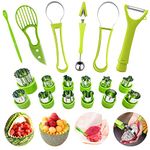 18pcs Fruit Slicer Peeler Set, FODIENS 4 in 1 Stainless Steel Melon Baller Scoop Fruit Carving Tools Set, Avocado Slicer Orange Peeler Fruits Vegetables Peeler with Mini Fruit Cookie Cutters Set