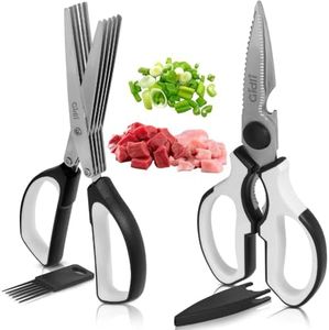 Kitchen Shears by Gidli - Lifetime Replacement Warranty- Includes Herb Scissors As a Bonus - Heavy Duty Stainless Steel Multipurpose Ultra Sharp Utility Scissors