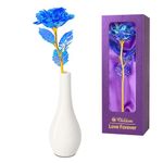 Christmas Romantic Rose Gifts for Her,Birthday Gifts for Women,Blue Christmas Rose Flower With Vase Gifts For Women,Her,Wife,Grandma,Friends,Anniversary,Thanksgiving,Valentines,Mothers Day