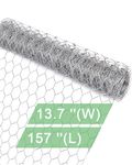 Garden Poultry Chicken Wire Netting - 13.7 '' × 157 '' Garden Fence Animal Barrier, Chicken Wire for Crafts, 1 inch Mesh Poultry Netting Fence, Pet/Rabbit/Chicken Wire Fencing