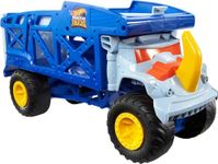 Hot Wheels Monster Trucks Toy Hauler, Oversized Truck Carries & Stores 12 1:64 Scale Monster Trucks or 32 Cars, Monster Mover Rhino