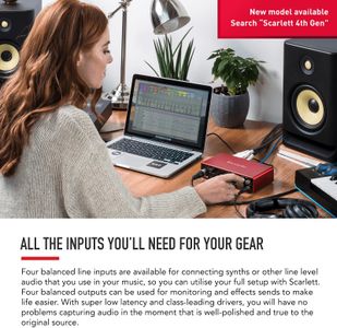 Focusrite Scarlett 4i4 USB Audio Interface – 4-In/4-Out Recording