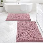 H.VERSAILTEX Bathroom Rugs Bath Mats for Bathroom Non Slip Luxury Chenille Bathroom Rugs Extra Soft Absorbent Shaggy Bathroom Mat Rugs Washable Fast Dry 2 Piece (Coral Pink, 24" x 36"/20" x 32")