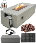 AMS Fireplace Genuine Concrete Rectangular Propane Fire Pit Table for Outside Patio (66" Sedona) | Hidden Tank Drawer & Electronic Ignition | w/Bonus Ice Bucket and Rubber Mat (Light Gray)
