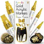 Funcils 5 Acrylic Gold Paint Pen Metallic - Gold Marker Metallic Paint for Wood, Fabric, Canvas, Leaf, Tire, Metal, Glass - Gold Paint Pen Fine Tip, Thin Point & Jumbo (1mm, 3mm, 6mm, 10mm, 15mm)